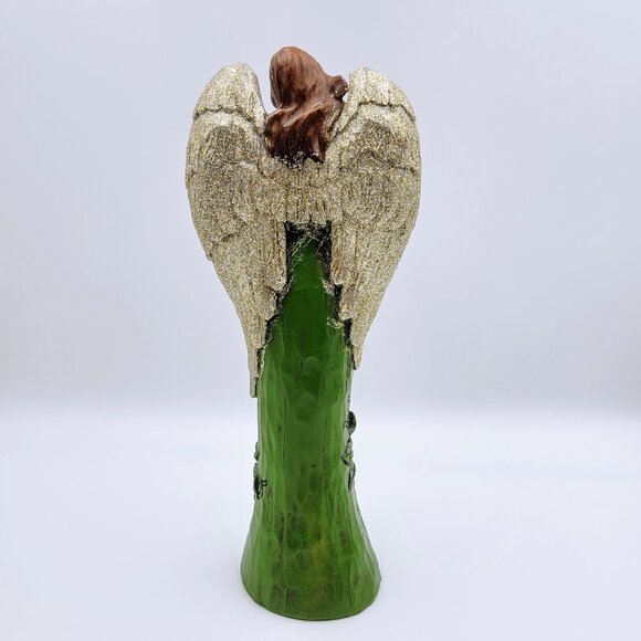 Angel Figurine Christmas Poinsettia Glitter Wings Heart Polyresin Woodcarve Tabl - Picture 4 of 10